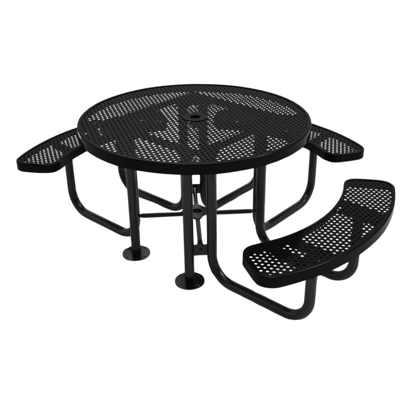 Table de pique-nique ronde de 117 cm (46 po), perforée, texturée rouge, 46 In, Round 3-Seat, Punched Steel, Rouge texturé