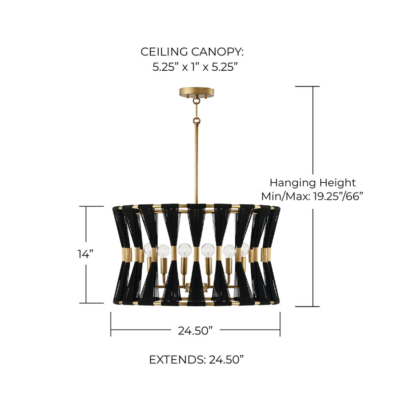 Bianca 6 - Light Unique/Statement Pendant, Black Rope