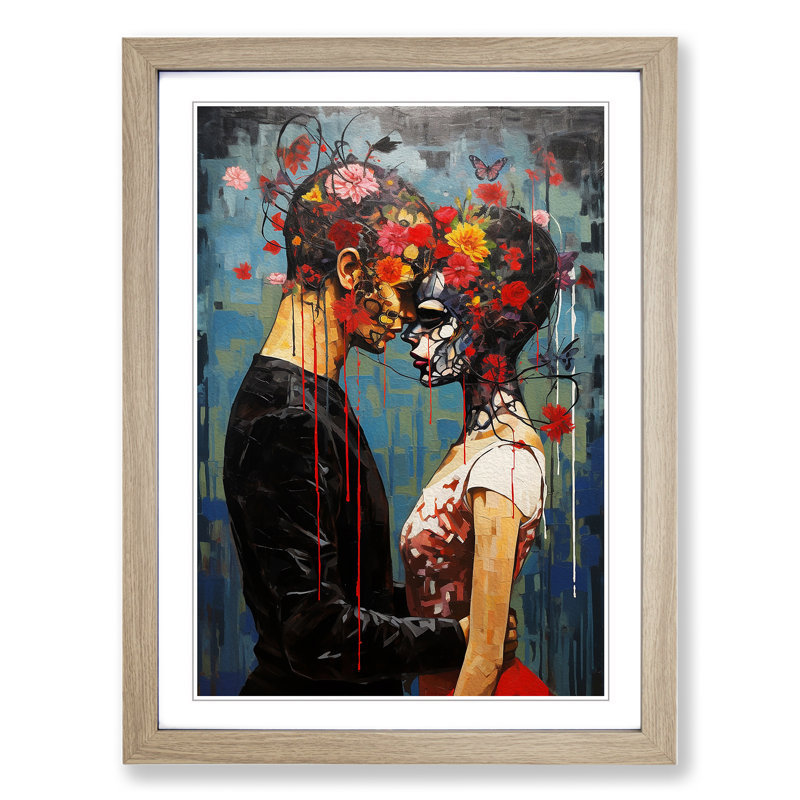 Lovers Contemporary - Single Picture Frame Print on Wood, Oak, 34cm H x 25cm W x 2cm D
