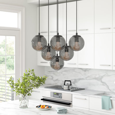 Modern Industrial Chandelier, Black & Fume Finish, 21.7 x 19.7 inches | Adjustable Height, 43.3 inches | Metal Body, 6 x E27 Max 40W Sockets | Perfect for Scandinavian & Novelty Home Decor, Elegant Lighting Solution