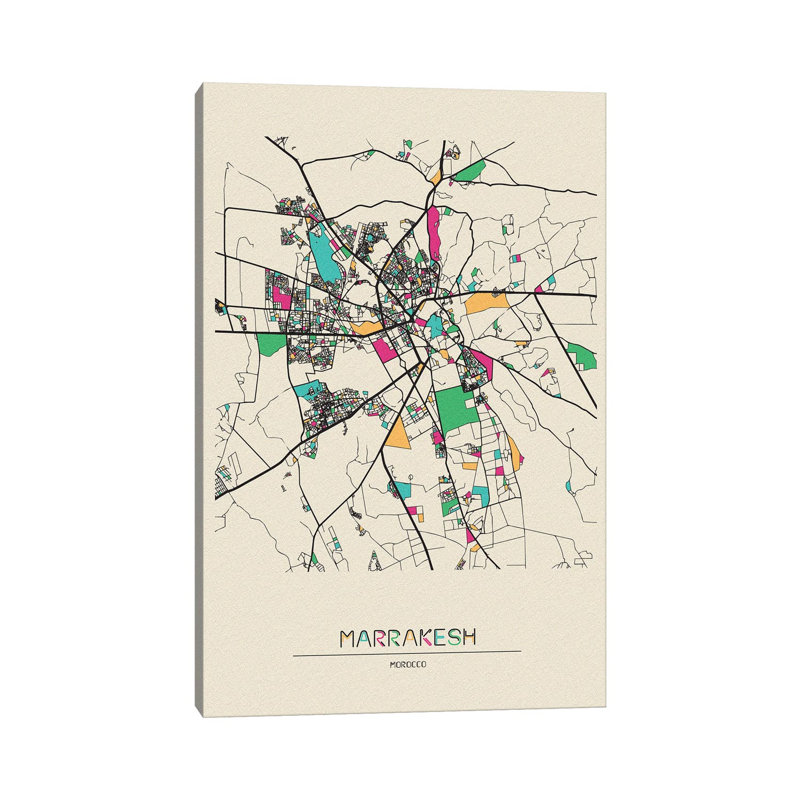 Marrakesh, Morocco Map by Ayse Deniz Akerman - Wrapped Canvas Print, 20.32 cm H x 30.48 cm W