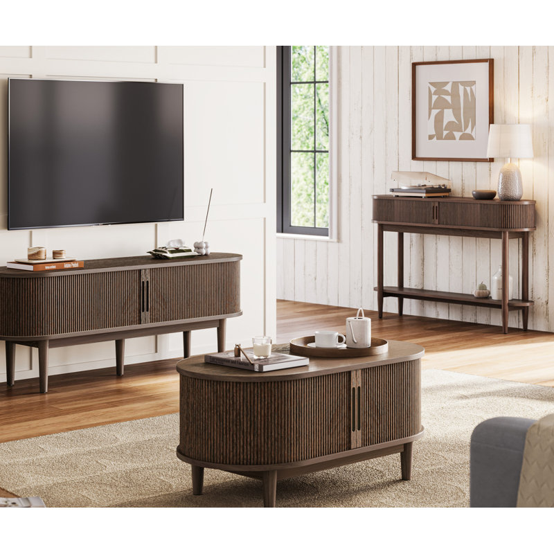 Leathia Fluted Console Table, Brown