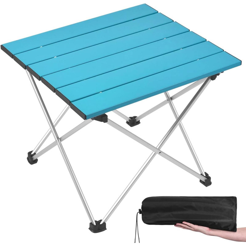 Table de camping portable avec plateau en aluminium et table pliante facile à transporter, Bleu