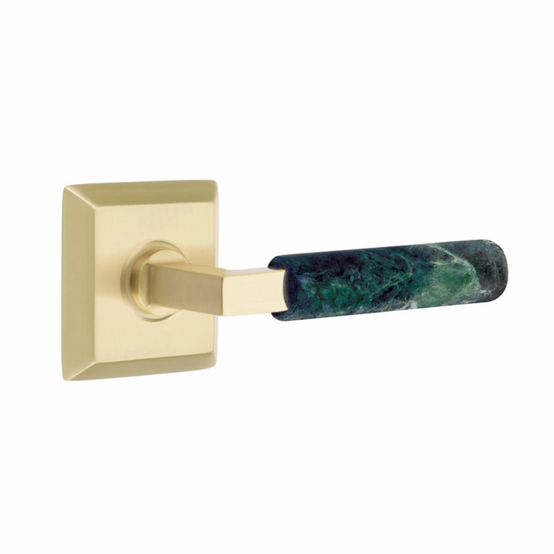 Ensemble de leviers de passage Emtek Select, rosette Quincy, tige carrée en L, poignée en marbre vert, l 5,875 po x L 5,875 po