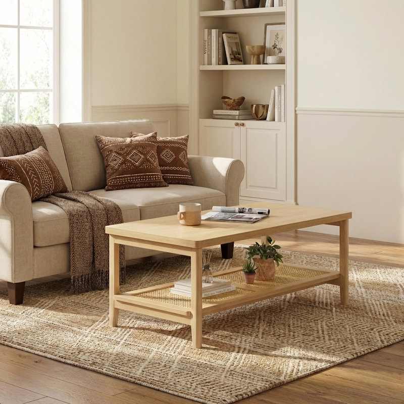 Table basse avec tablette de rangement Alaura, Chêne, H 18,1 po x l 39,4 po x P 21,7 po
