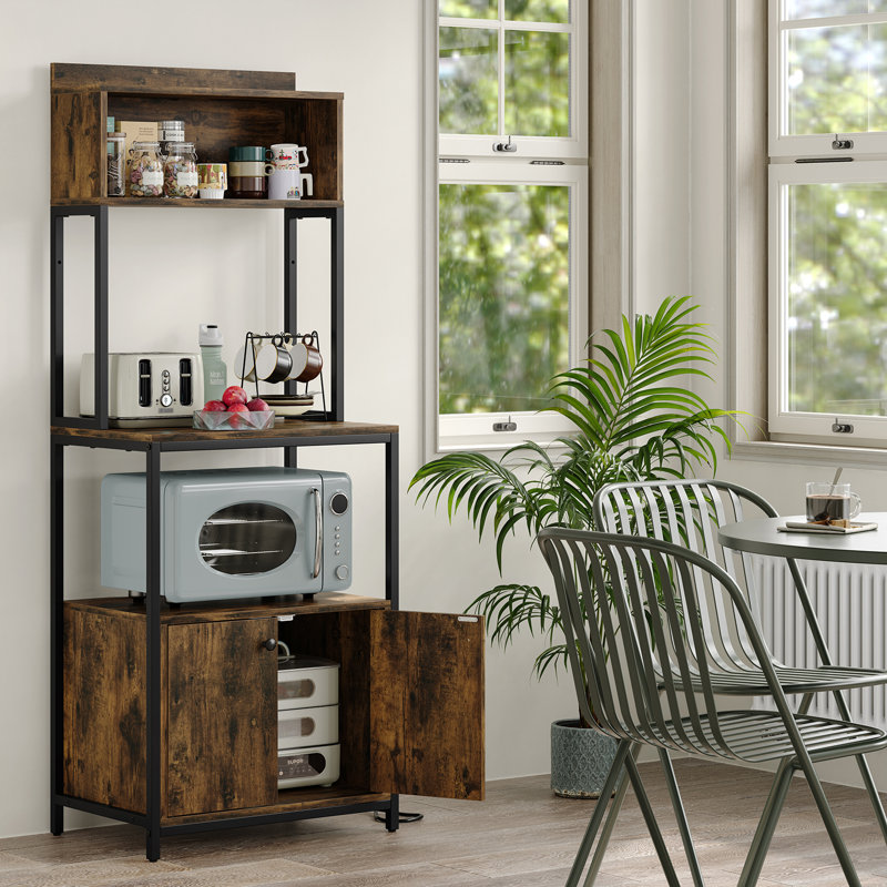 Kellyjean 61'' Kitchen Pantry with Microwave Shelf and Outlet, Kitchen Coffee Station Cabinet, Brown