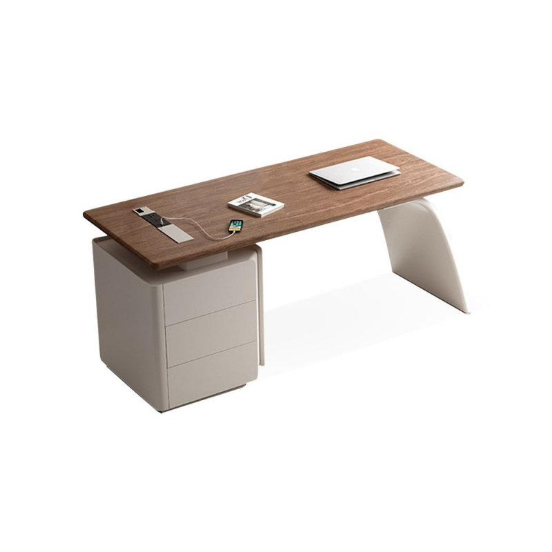 Bureau à 3 tiroirs brun noisette + beige massif massif + bois manufacturé, H 29,53 po x l 55,12 po x P 27,56 po