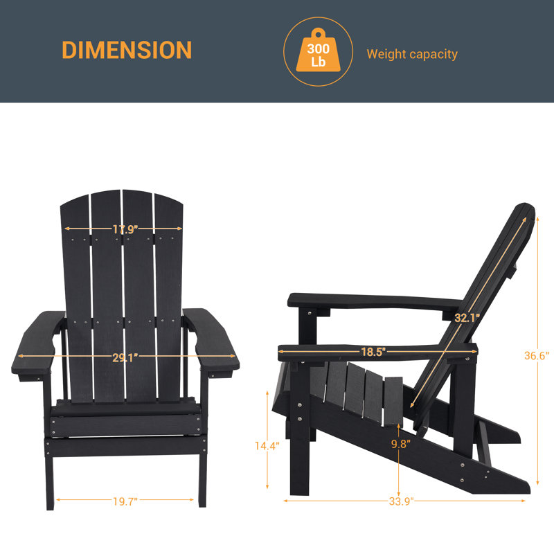Bergenfield Adirondack Chair, All-Weather Plastic Outdoor Patio Chair, Weather-Resistant Fire Pit Chair for Backyard Deck Lawn Garden Porch