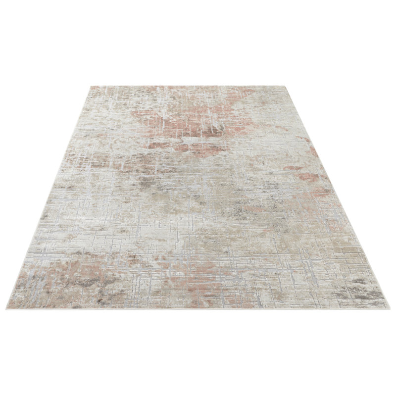 Chameis Short Pile Design Beige/Orange Rug, Rectangle 200 x 290cm