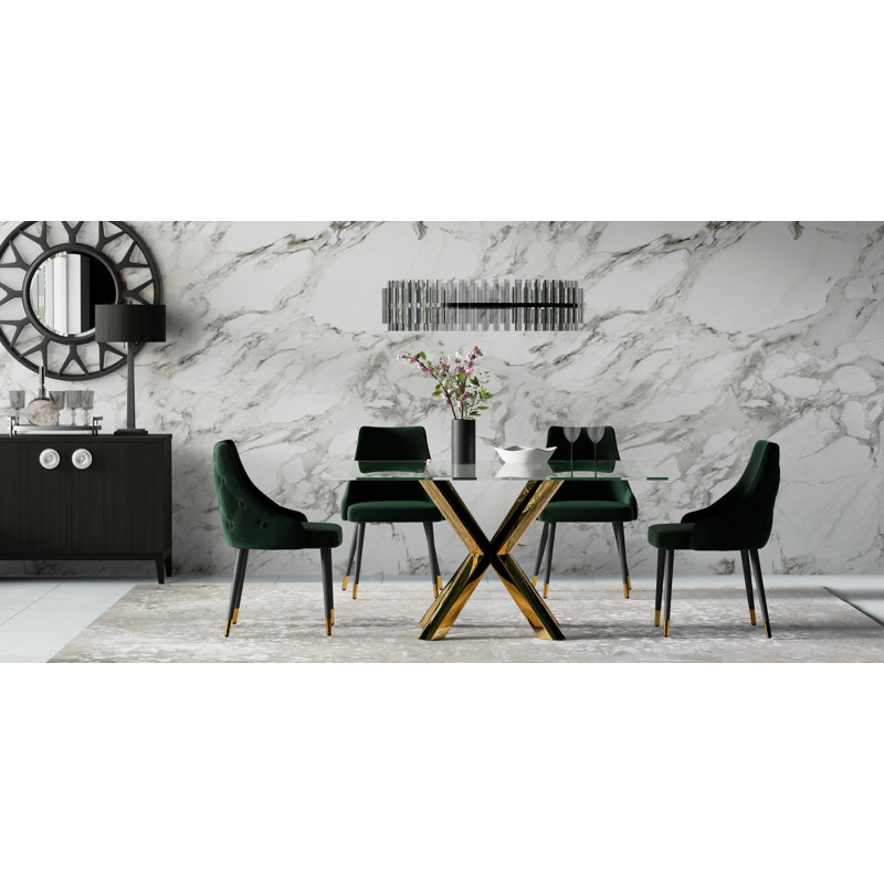 Glass Top Metal Base Dining Table, Gold