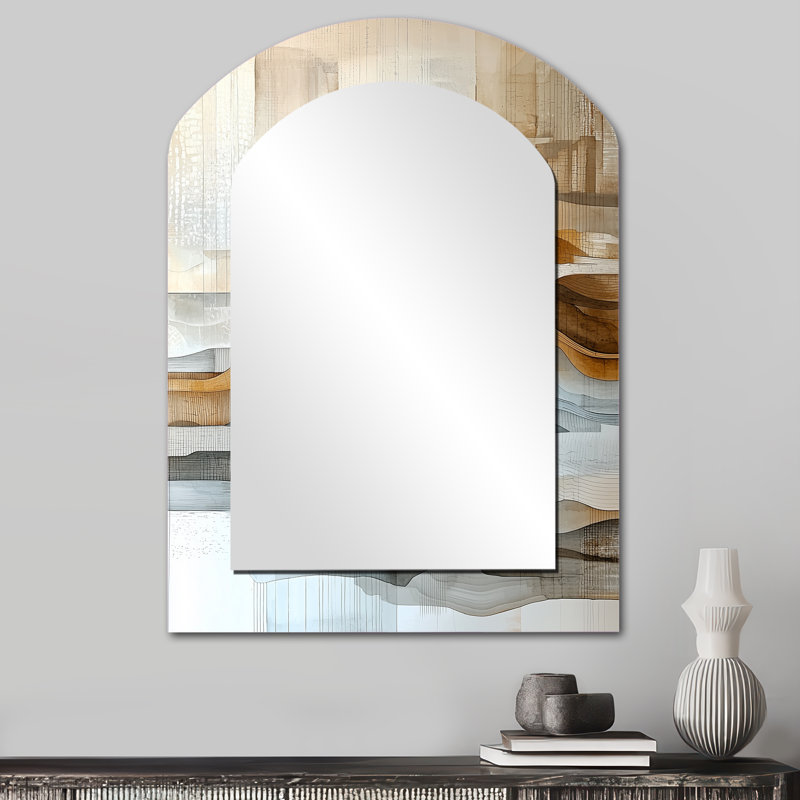Urban Jazz Of Abstract Line Art II - Landscape Line Art Arch Large Wall Mirror, White Asymmetrical Decorative Mirror, Printed Metal Art