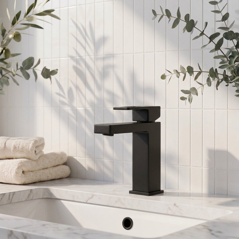 Cube Single-Hole Single-Handle Bathroom Sink Faucet, Matte Black, Drain Assembly Included