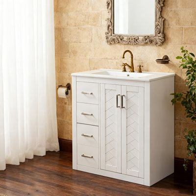 30'' Bathroom Vanity with Ceramic Sink Combo, Bathroom Storage Cabinet, Freestanding Vanity Set with 3 Drawers&Soft-close Doors