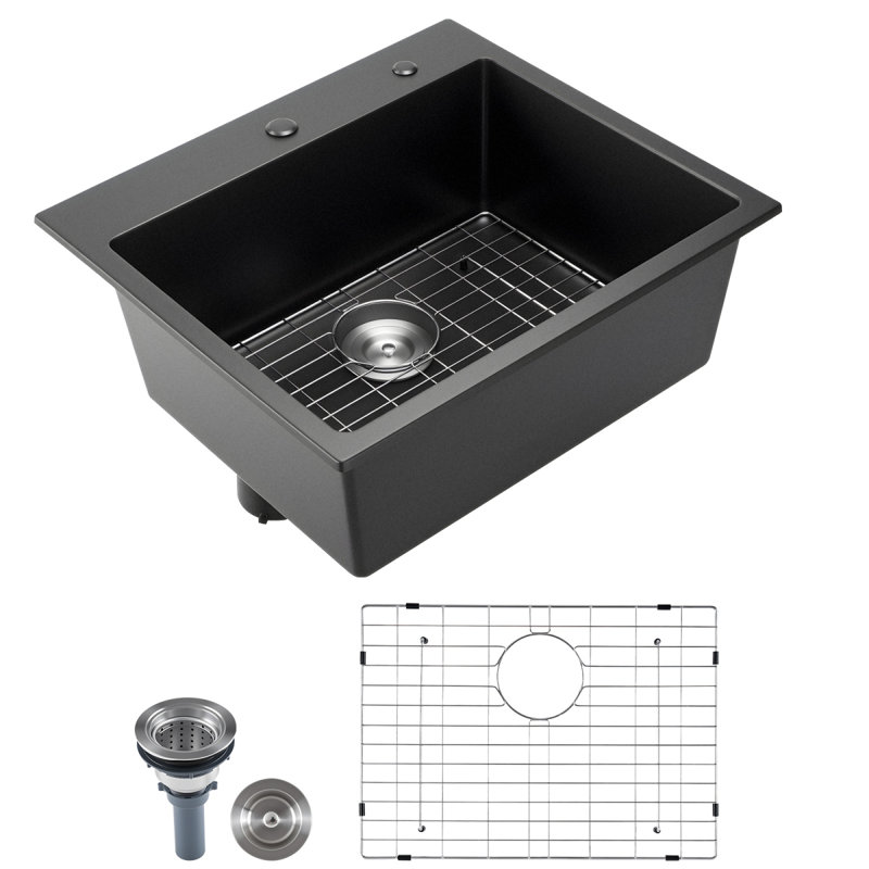 Évier de cuisine en granite de 25 po à cuve simple à montage sur le dessus pour bar pour véhicule récréatif