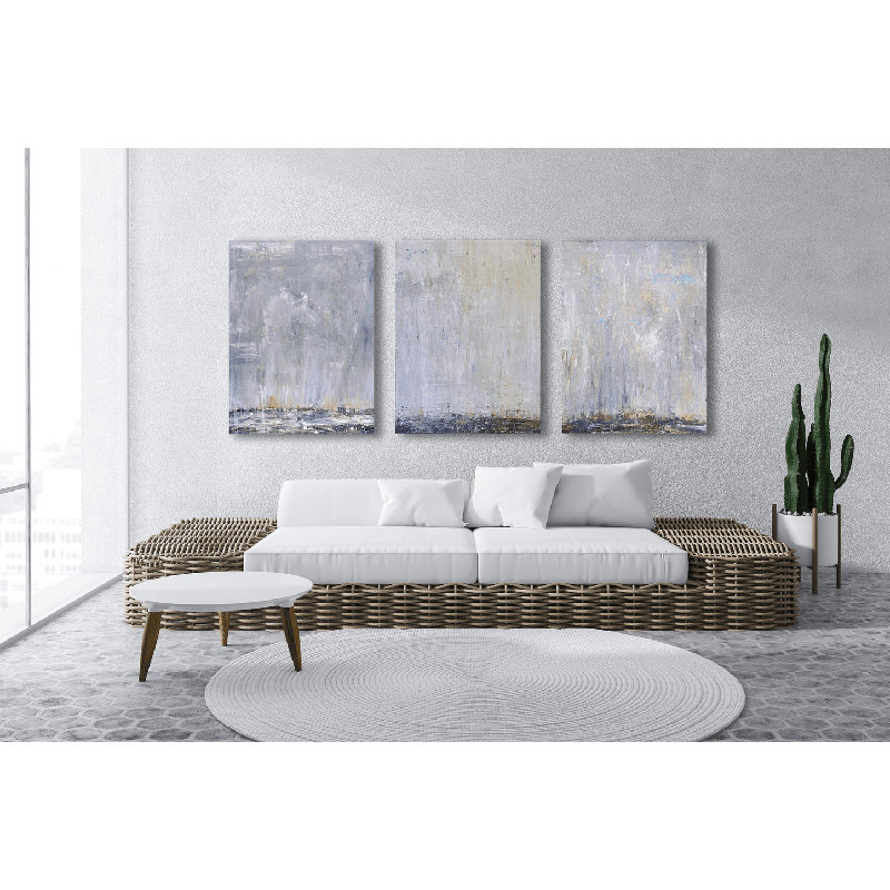 Blue Rain Set by John Beard - Artist Enhanced Canvas Print, Black Floater Framed, 20" H x 24" W x 3" D