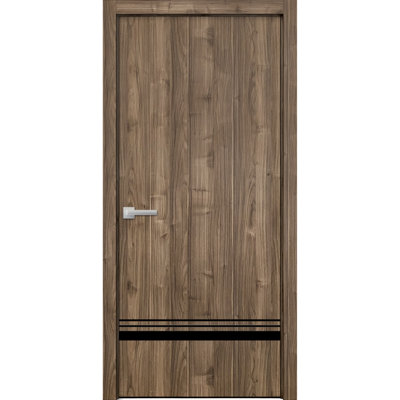 Porte intérieure moderne en bois pré-montée avec quincaillerie Planum 0012, panneau simple, cadre et moulures en noyer, portes robustes pour salle de bain et chambre à coucher - 71 cm x 203 cm