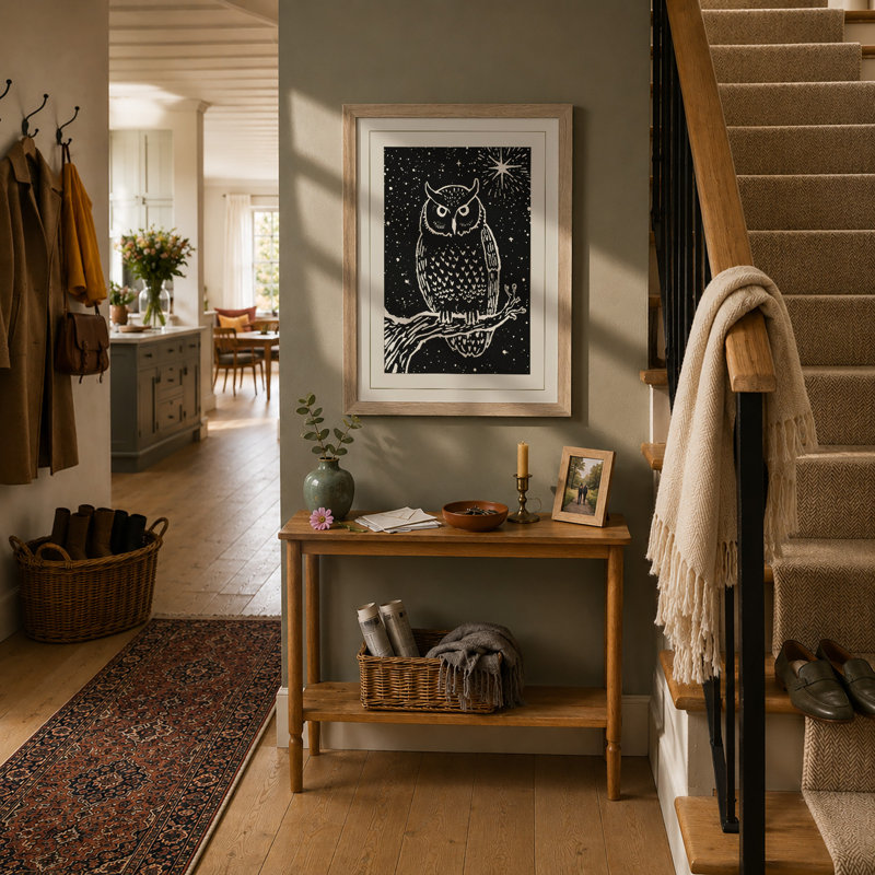 Nocturnal Owl Japandi - Framed Print, A1 - 84.1 x 59.4 cm, Oak