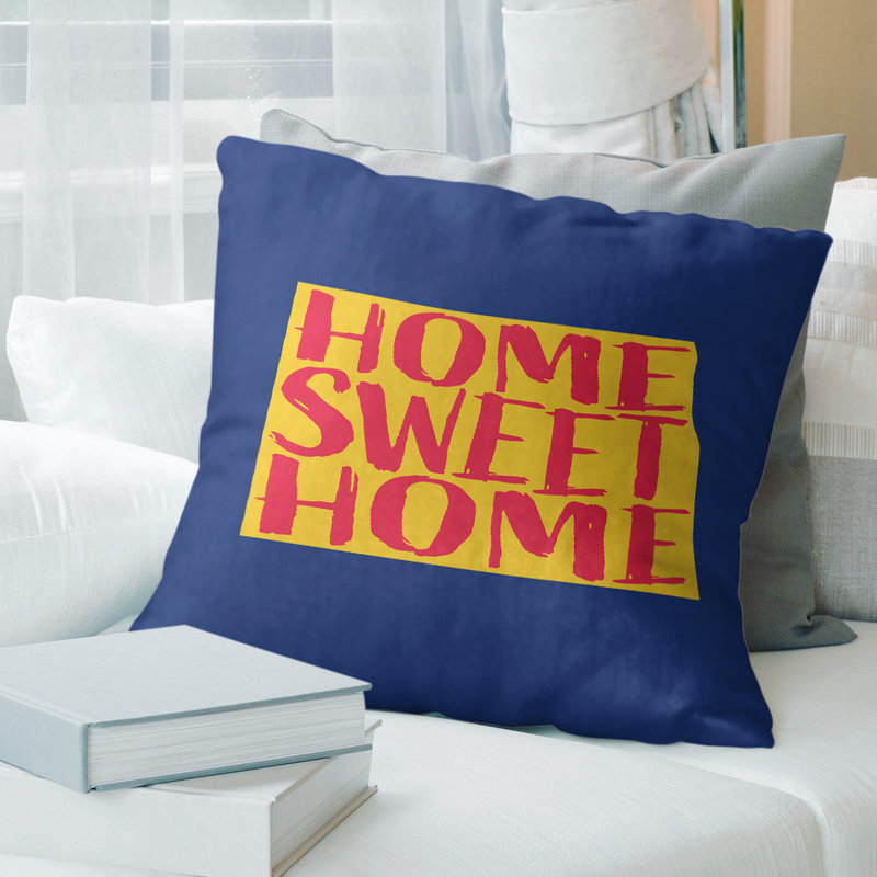 Coussin intérieur / extérieur Home Sweet, 16 po x 1 po, North Dakota, Bleu / Orange