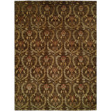 Wool Damask Area Rug in Brown