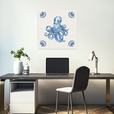 Contemporary Art Traditional Vintage Whimsical Octopus Beach Wall Art by Alexandra Weise - Wrapped Canvas Print