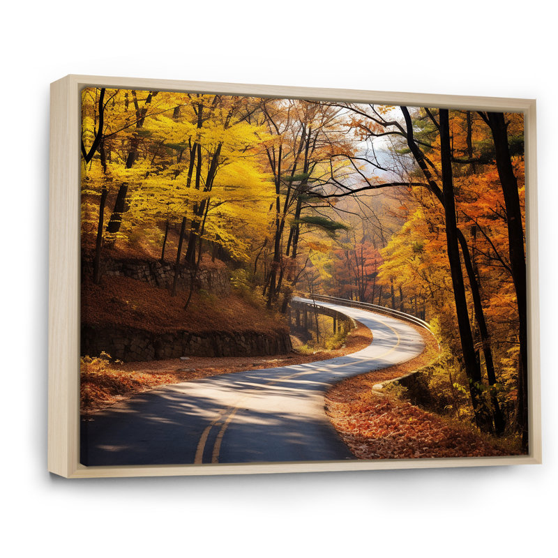 Route dorée d'automne II - art mural, Cadre flottant brun, H 34 po x l 44 po x P 1,5 po