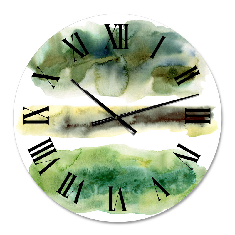 Nuage abstrait doré vert avec points bleus III - horloge murale moderne, Surdimensionné