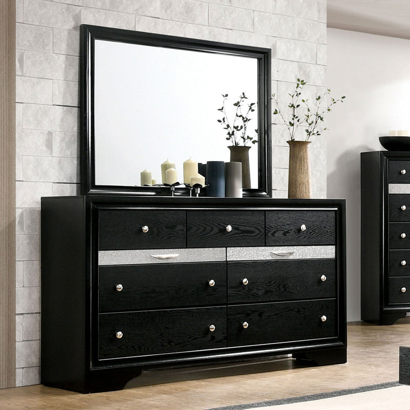 Commode double en bois massif 63 tiroirs Bonnell, Noir
