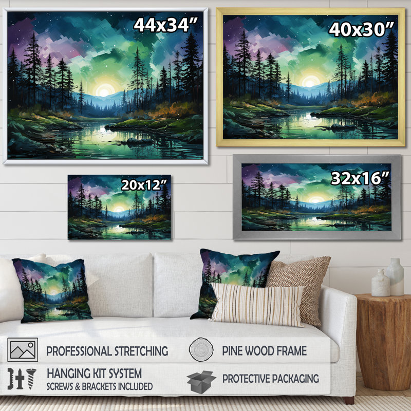 Aurore boréale paysage aquarelle IV - Aurore boréale, reproduction d'art mural_106493, H 34 po x l 44 po x P 1,5 po