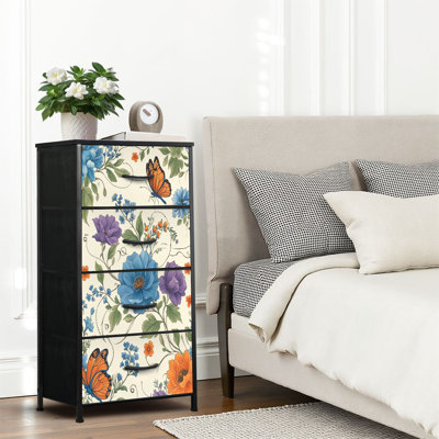 Commode 4 tiroirs pour chambre à coucher, commode étroite, plateau en bois et structure en fer de travail 18 po x 37,5 po - (l x H)