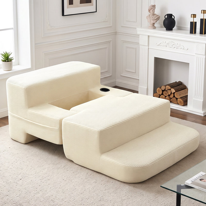 Canapé convertible 2 en 1 à compression, canapé multifonctionnel en velours côtelé pour petits espaces, Beige Corduroy