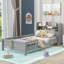 Lit plateforme simple de petite taille, structure en bois massif de style classique en gris doux avec DEL intégrée et tête de lit avec rangement