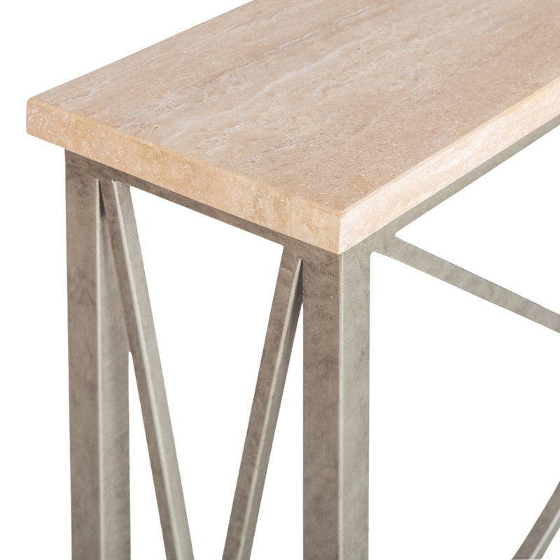 37" Console Table, Lite Travertine, Royal Silver