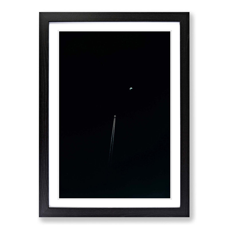 Airplane To The Moon - Single Picture Frame Painting, 45cm H x 33cm W x 2cm D, Black Framed
