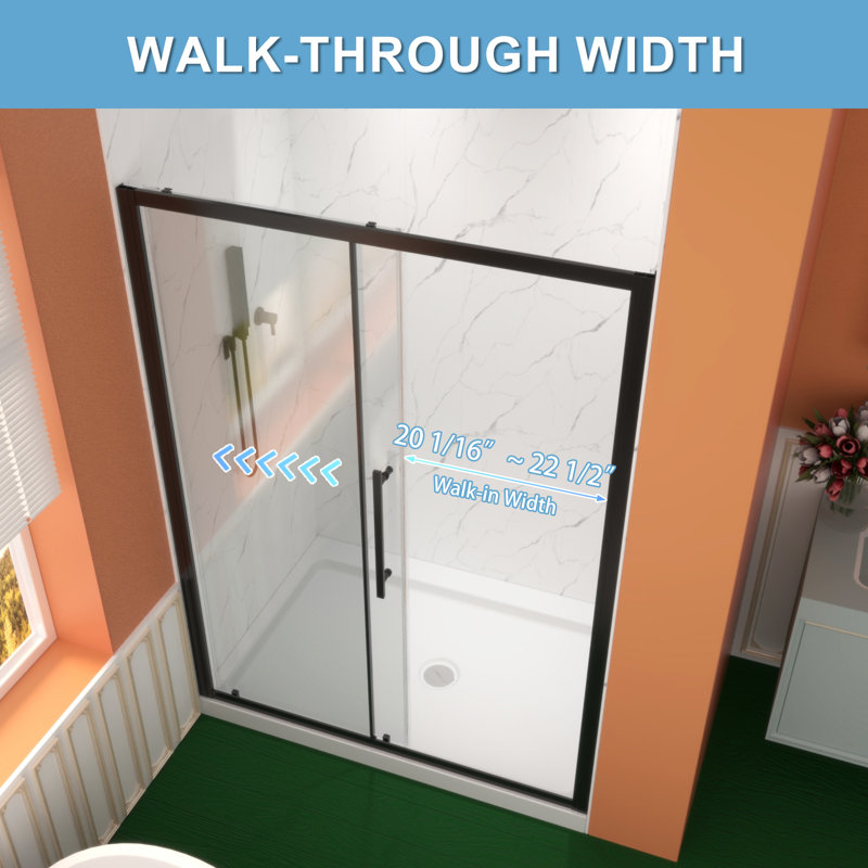 Premium Sliding Shower Door,54"Wx72"H, Adjustable Width 50-54", 1/4" Tempered Glass, Matte Black