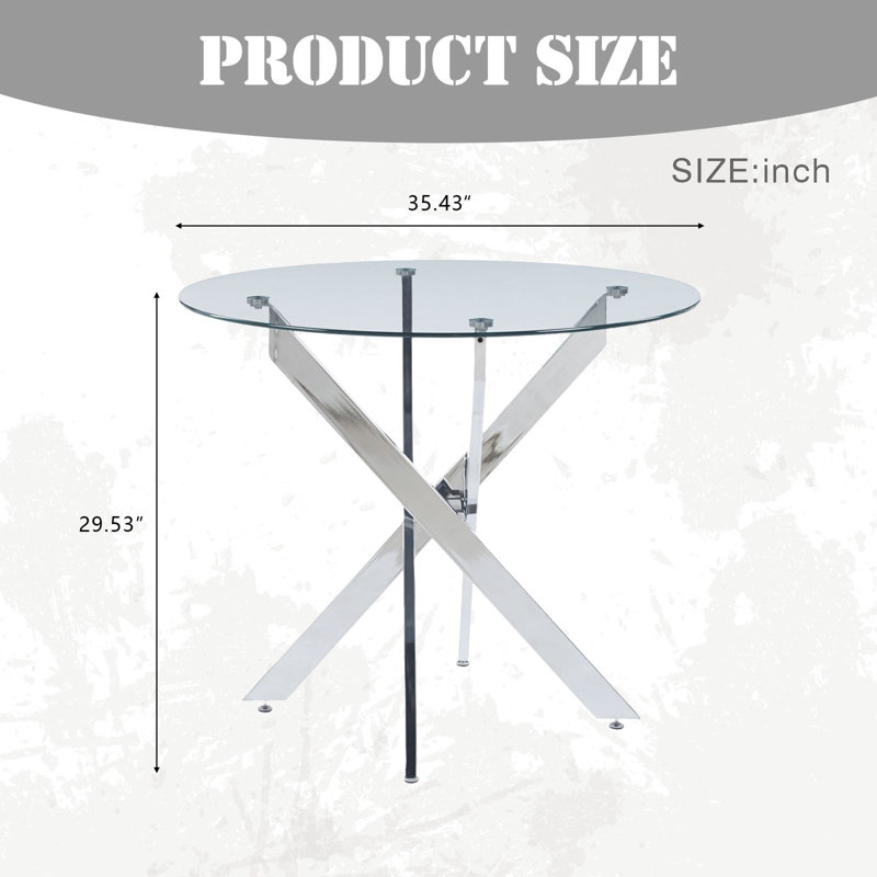 Table de salle à manger ronde en verre 35,43 x 29,53 pour 4 à 6 pieds chromés