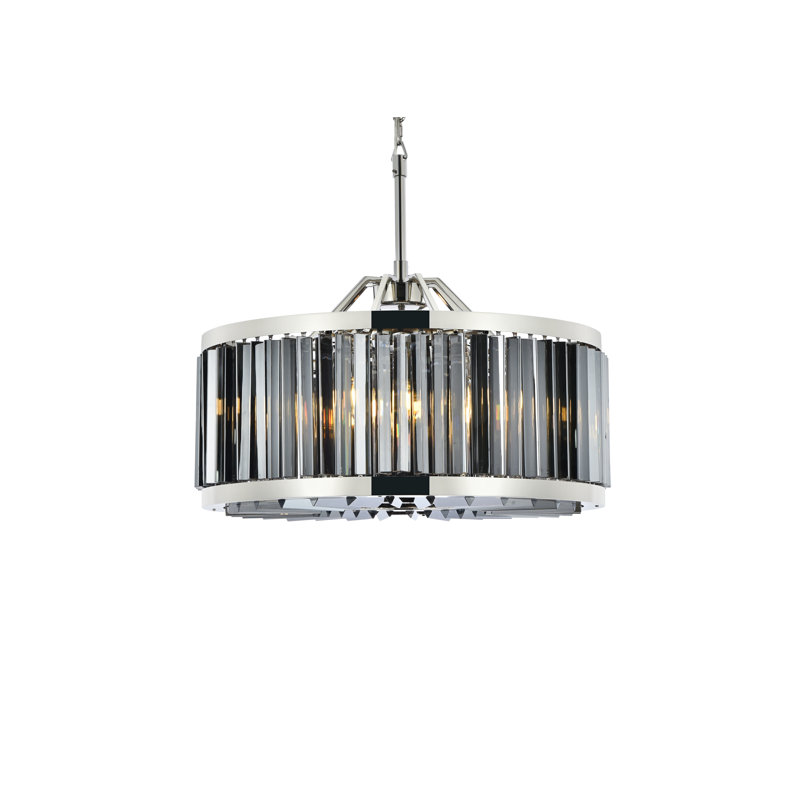 Dorinda 8 - Light Drum Chandelier, Silver Shade (Gray), Polished Nickel