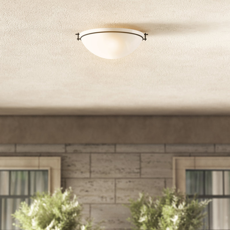 Moonband Semi Flush Mount, Black, 6.5" H x 15.9" W x 15.9" D, Opal