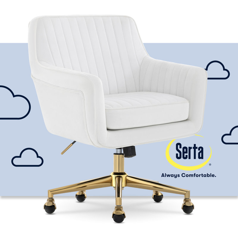 Serta Ashleigh Modern Office Chair, Channel-Tufted Design, Pocket Coil Cushion, Polished Swivel Base, Chrome, Black