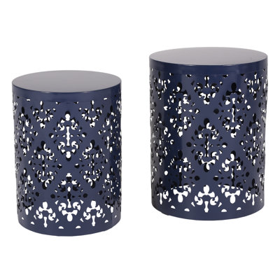 Modern Metal Tables - Iron Cut Decoration In Navy Blue, Powder-Coated Iron, No Assembly Needed End Table Style Pattern, Blue Hue, Construction