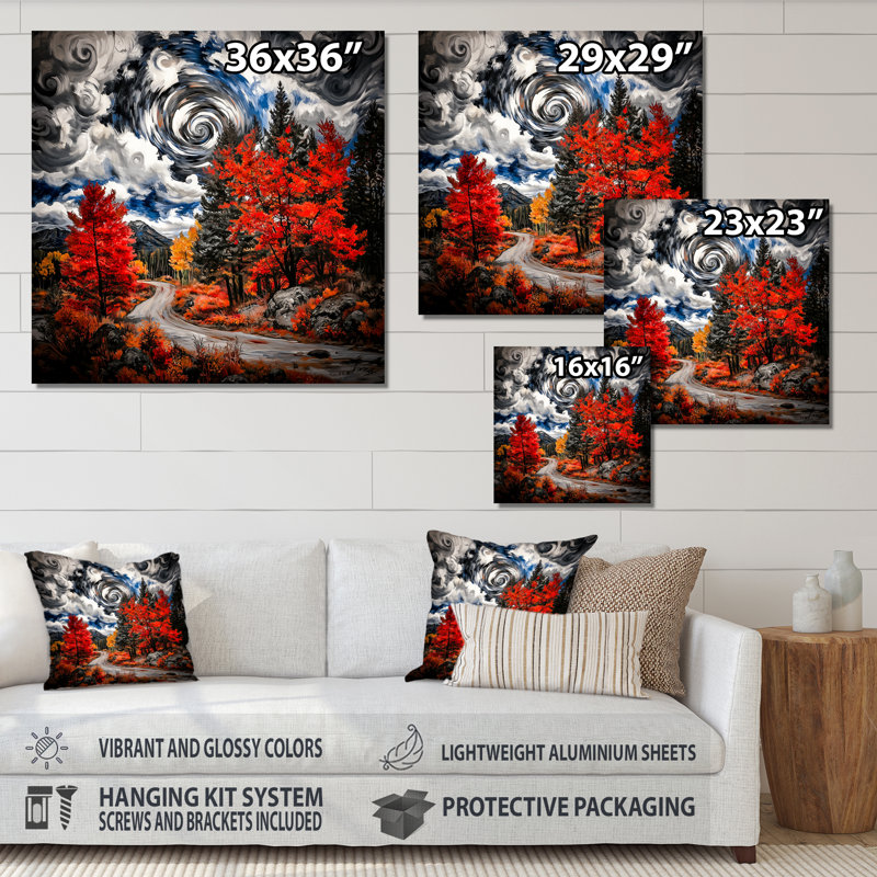 Autumn Forest Pathway In Summer I - Paysage, décoration murale en métal, impression nautique, H 29 po x l 29 po