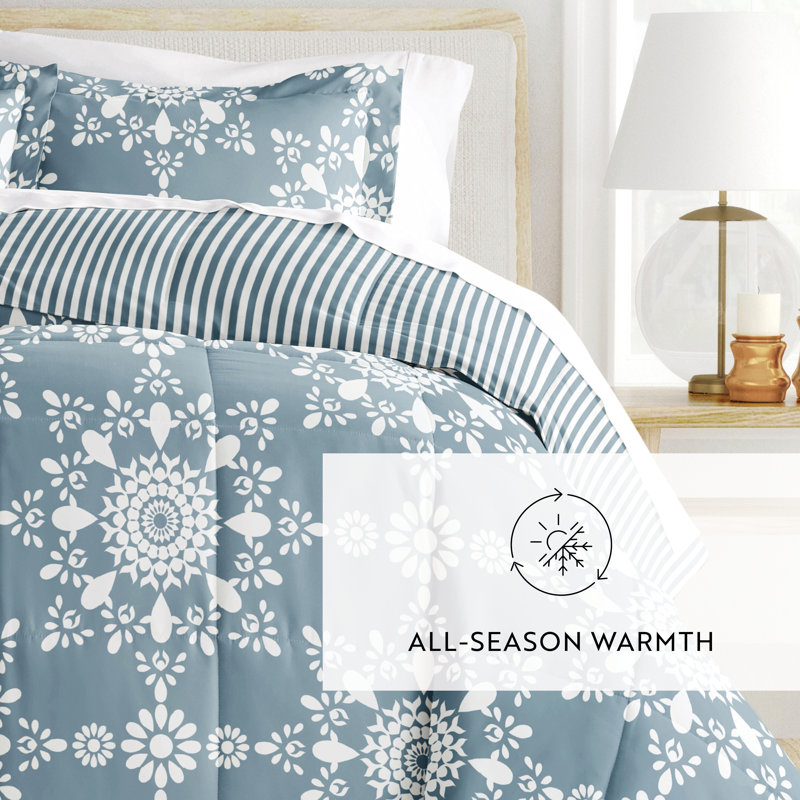 Light Blue Reversible Down Alternative Comforter Set, Full