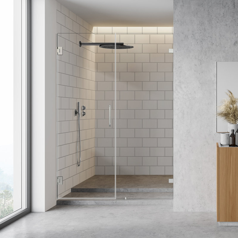 Brushed Gold Frameless Pivot Hinged Shower Door with Clear Glass