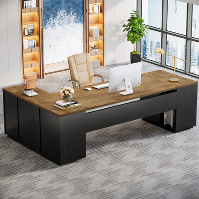 85.8-Inch L-Shaped Executive Desk with File Drawers