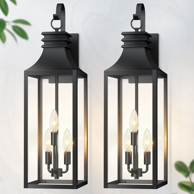 28" Black Outdoor Wall Light, 2-Pack - Waterproof Exterior Wall Sconce, Modern Farmhouse Porch Lighting for Garage, House Decor
