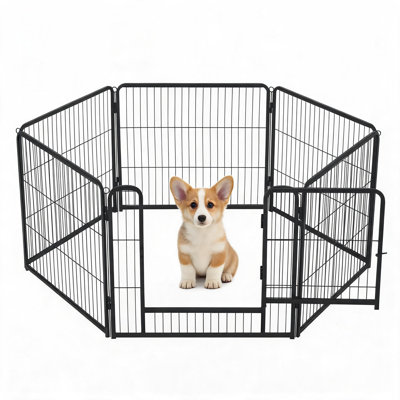 Parc pour chien en métal robuste de 99 cm de haut (12 pièces) avec porte, pliable et portable, fermeture sécurisée, résistant à la rouille, pour intérieur et extérieur, idéal pour le jardin, le VR et le camping, noir.