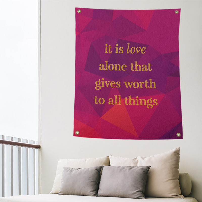 Tapisserie en polyester en faux gemme love quot, H 80 po x l 59 po, Rubellite / or