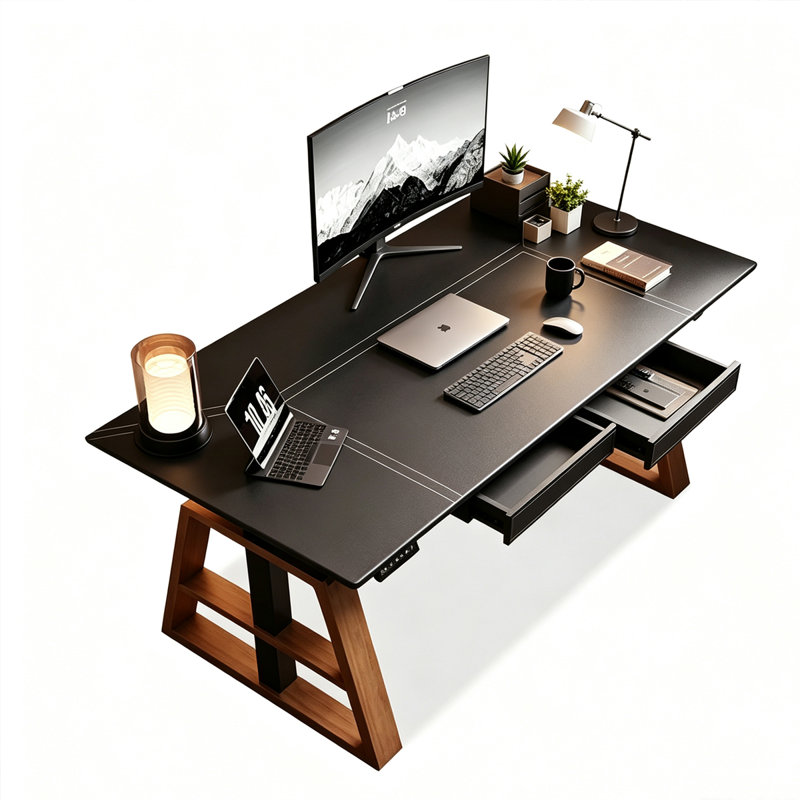 Black Rectangular Manufactured Wood Standing desk, 46.85" H x 55.12" W x 27.56" D, Black