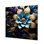 Fleur de lotus bleu feuilles dorées - art mural floral moderne salon