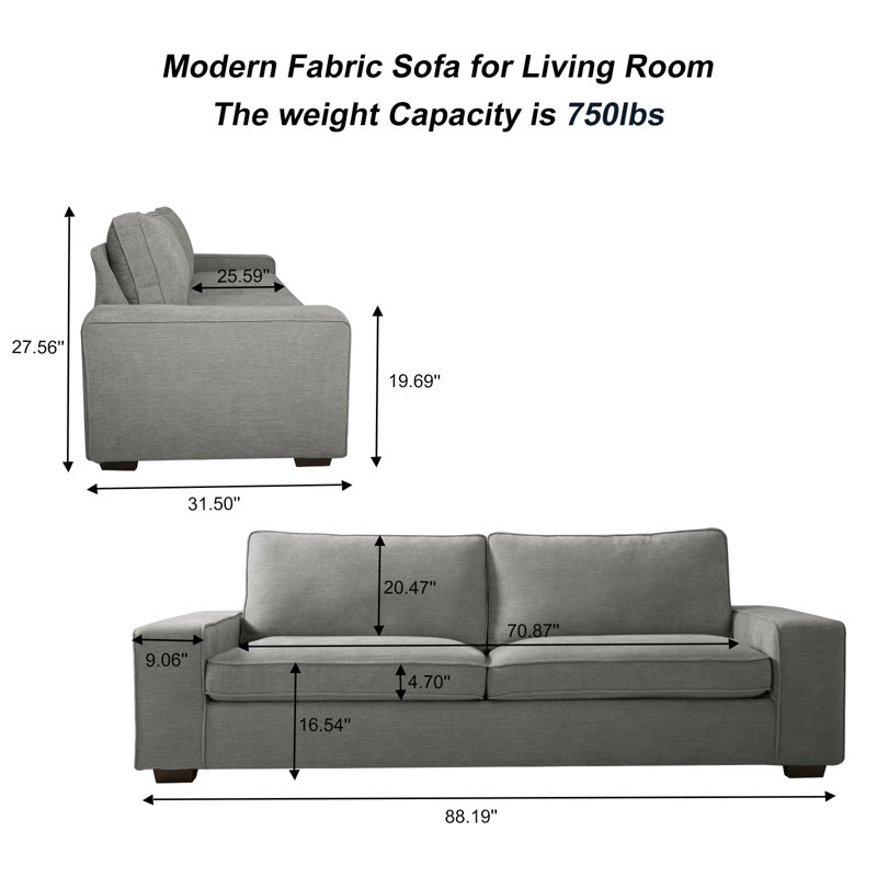 Saidee Chenille Abstract Arm Loveseat, Light Gray Chenille, 27.56"H x 88.19"W x 31.5"D