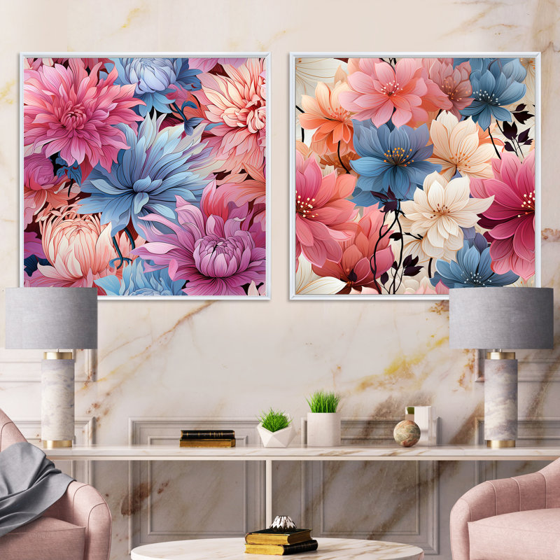 Maryann - Ensemble de 2 collages carrés botaniques abstraits, Cadre flottant blanc, H 16 po x l 33 po